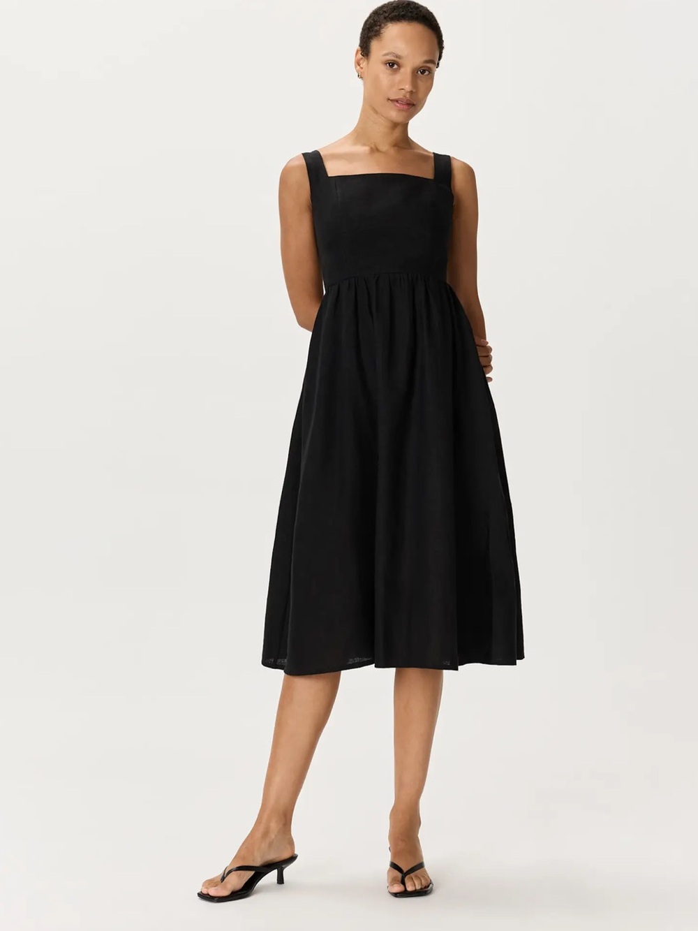 Quince 100% European Linen Fit & Flare Midi Dress Black Sleeveless Small